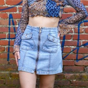 Vintage 80s Zip Up Denim Mini Skirt